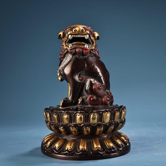 Chinese Vintage Chinese Guardian Lion Censer With Silver and Gold Patina For Sale - Image 3 of 9