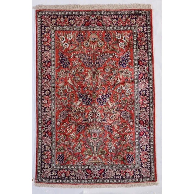 Pure silk pile genuine hand woven Persian Qum in tree of life pattern-