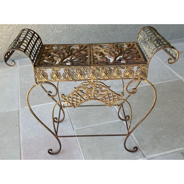 Late 20th-Century Curule-Style Iron & Steel French Regency Garden-Inspired Bench For Sale - Image 9 of 18