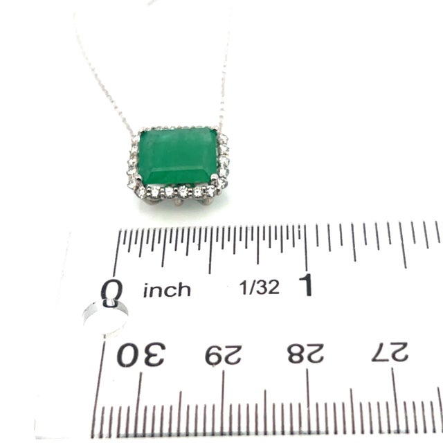Natural Emerald Diamond Necklace 18" 14k White Gold 2.64 TCW Certified For Sale - Image 10 of 12