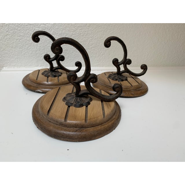 1990s Earthy Rustic Wood and Iron Decor Wall Hooks-Set of Three For Sale - Image 5 of 9