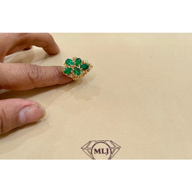 4 Ct Natural Emerald, Five Oval Stone and Diamond Ring 14 Karat Yellow Gold For Sale - Image 17 of 18