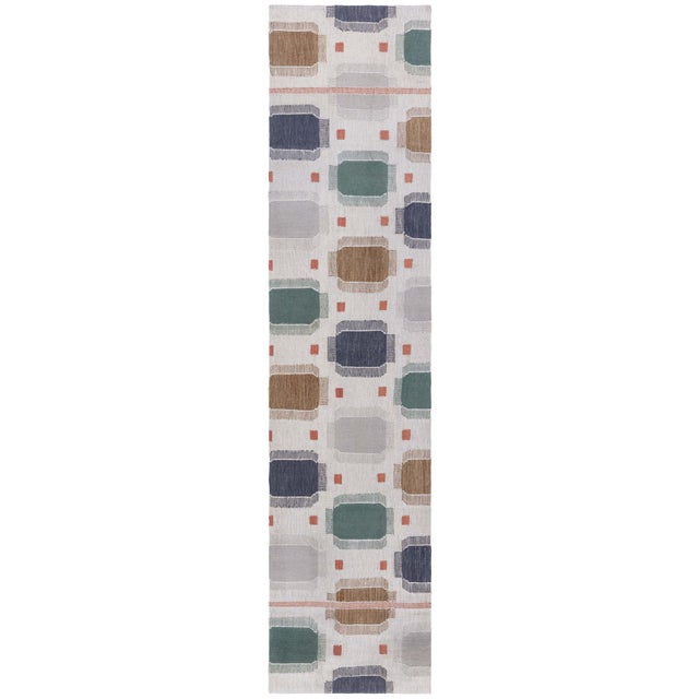 Modern Flatweave Geometric Soft White Runner "polar Prism" by Doris Leslie Blau For Sale