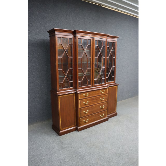 Henkel Harris Henkel Harris Virginia Galleries Genuine Mahogany Two-Piece Breakfront China Cabinet For Sale - Image 4 of 17