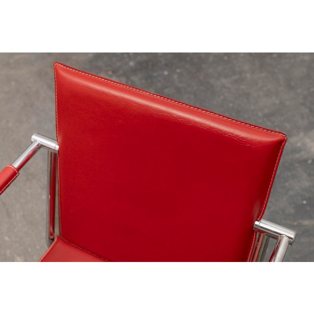 Red Leather Chair with Chrome Frame by Svoboda For Sale - Image 5 of 7