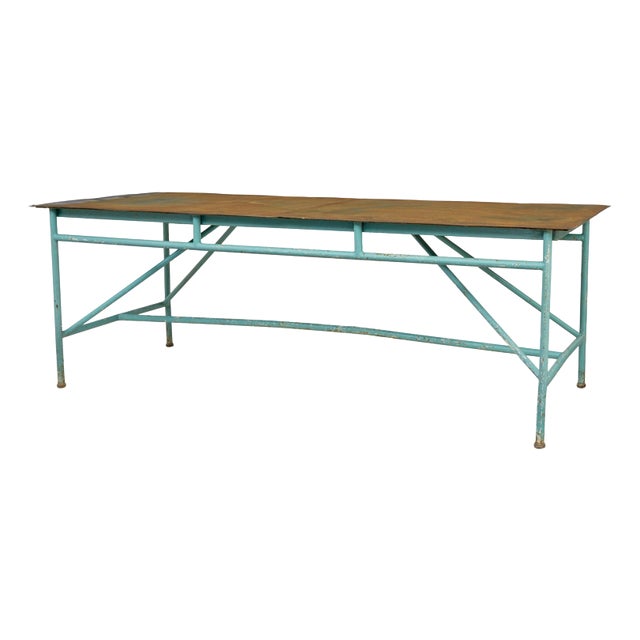 Large Industrial Painted Steel Table, 1920s For Sale
