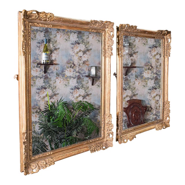 Large Pair of Antique Wall Mirrors, English, Giltwood, Dressing, Valet, Regency For Sale