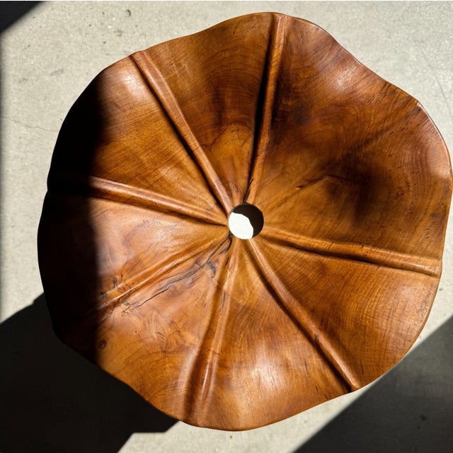 Medium Flat Corrugated Teak Leaf Pendant Light with Floral Stripes, 1980s For Sale - Image 17 of 18