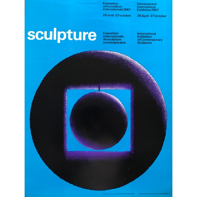 1967 Vintage Montreal Poster, Expo 67, International Exhibition of Fine Arts (Blue) For Sale - Image 4 of 4