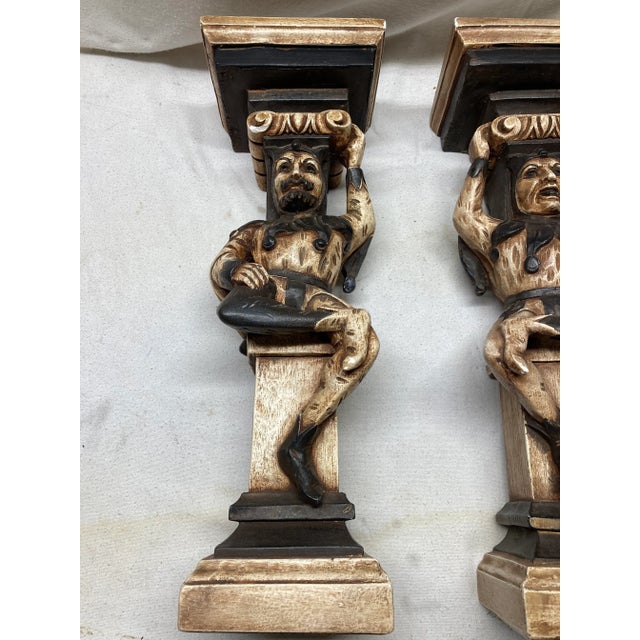 Late 20th Century Vintage Jo Mead Designs Simulated Wood Painted Plaster Figurative Hanging Wall Columns Shelves- a Pair For Sale - Image 5 of 11