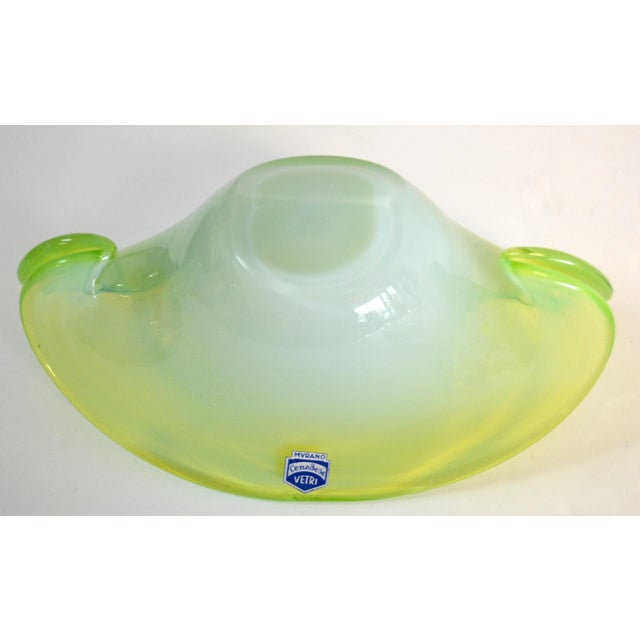 Neon Green Cenedese Blown Murano Art Glass Neon Green and Clear Encased Bowl Vessel For Sale - Image 8 of 12