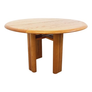 Vintage Round Dining Table in Blond Elm with Extensions from Seltz, 1970s For Sale
