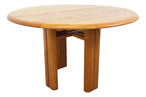 Vintage Round Dining Table in Blond Elm with Extensions from Seltz, 1970s