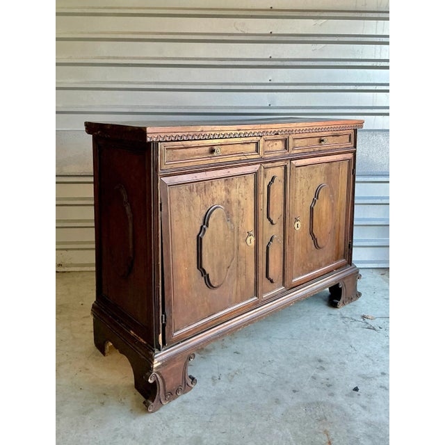 Vintage Boho 18 Century Tuscan Walnut Buffet For Sale In West Palm - Image 6 of 11