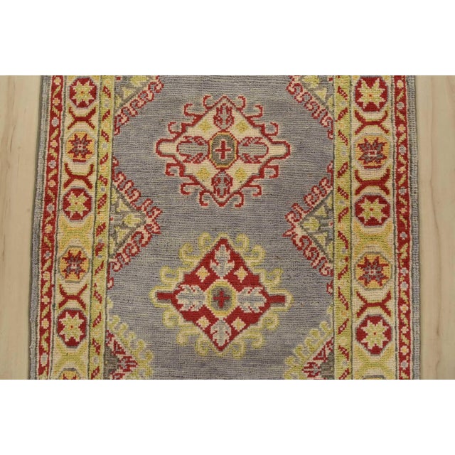 2020s Kazak Runner 2’2” X 6’4” Gray Wool Tribal Hand-Knotted Oriental Rug For Sale - Image 5 of 12