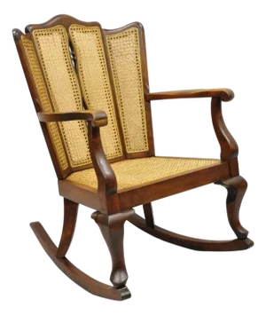 Antique Victorian Walnut and Cane Carved Rocker Rocking Chair W/ Queen Anne Legs