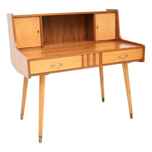 Vintage Italian Walnut and Satinwood Desk, 1950s For Sale