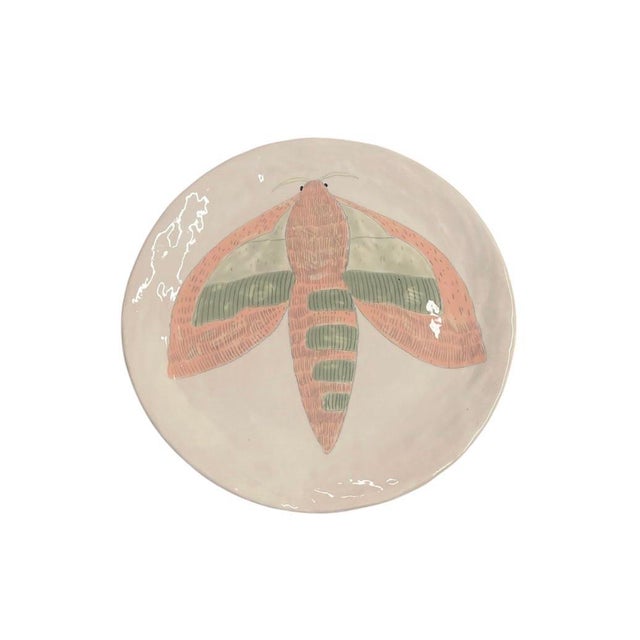 2000 - 2009 Vintage Hand-Painted Ceramic Moth Decorative Charger Plate For Sale - Image 5 of 12