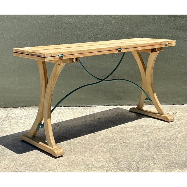 Vintage Wood and Metal Extendable Console Table For Sale - Image 4 of 18
