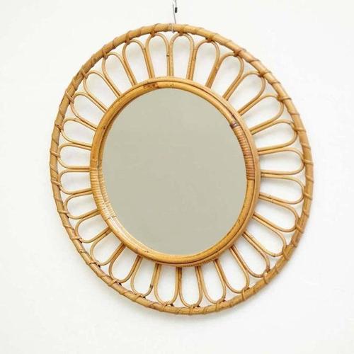 Mid-Century Modern French Rivera Mirror in Bamboo Rattan, 1960 For Sale - Image 9 of 17