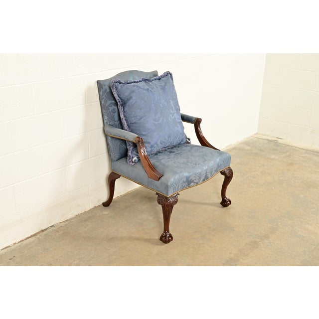 English Kittinger Chippendale Carved Mahogany Open Arm Library Chair For Sale - Image 3 of 16