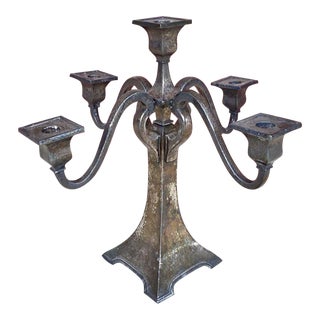 1950s Mid-Century Kenilworth Silverplate Hammered 5-Arm Candelabra For Sale
