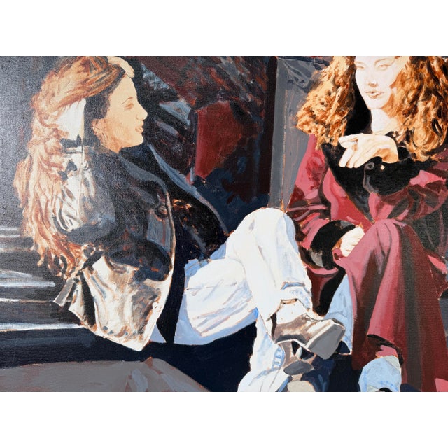 1980’s Vintage Azene Figurative Scene Oil on Canvas Painting, Framed For Sale - Image 11 of 12