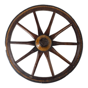 19th Century Primitive Folk Art Rustic Mustard Painted Miniature Wagon Wheel