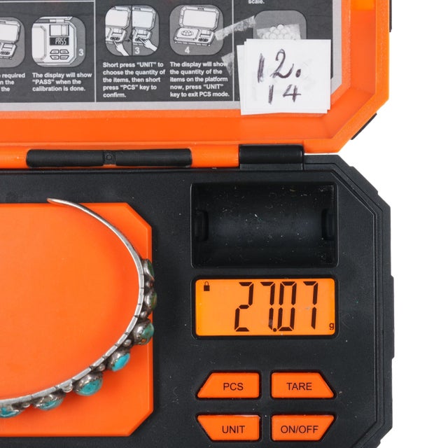 6 7/8" C1920's Navajo Ingot Silver Turquoise Row Cuff Bracelet For Sale - Image 10 of 10