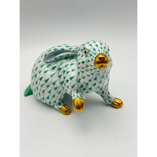 1990s 1990s Vintage Herend Green Bunny Fishnet Figurine With Gold Detail - Estate Find For Sale - Image 5 of 7
