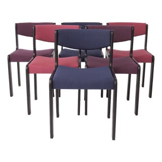 Mid-Century Modern German Dining Chairs in Black Beechwood with Pastel Upholstery, 1950s, Set of 6 For Sale