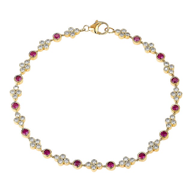 Syna Yellow Gold Mogul Rubies and Diamonds Bracelet For Sale