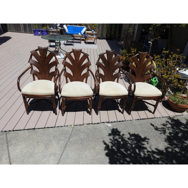 Wood Vintage Philippine Rattan & Glass 5-Piece Dining Set With Sculptural Palm Frond Details For Sale - Image 7 of 15