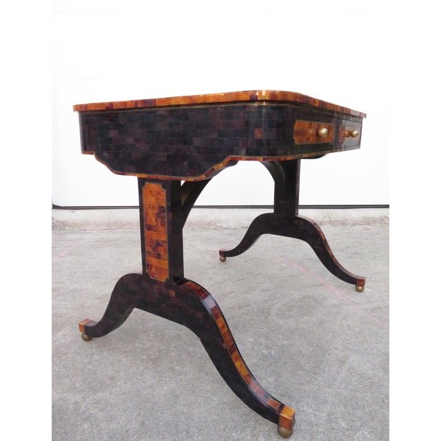 Vintage Maitland Smith Faux Tortoise Shell Writing Desk Neoclassical Tessellated For Sale In Seattle - Image 6 of 18