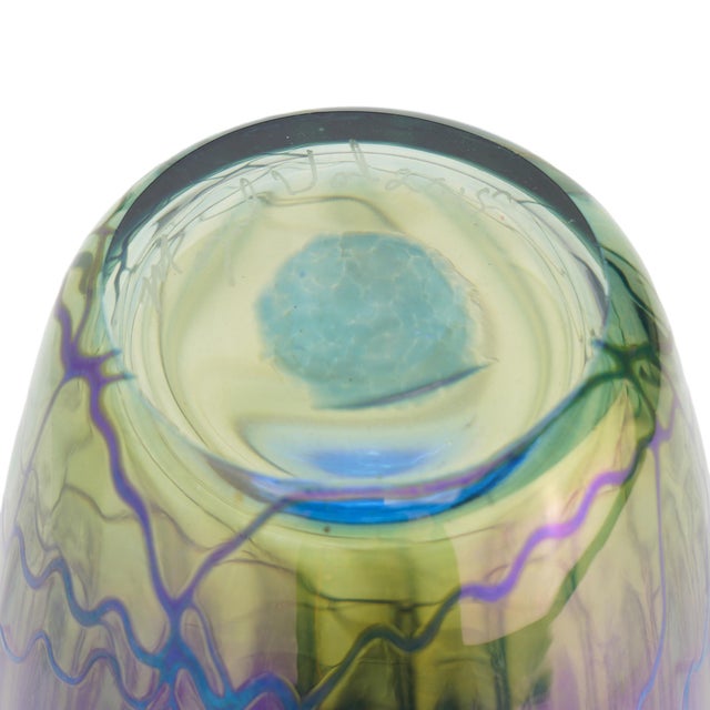 Mayauel Ward Contemporary Iridescent Blue Blown Glass Vase, 2015 For Sale - Image 12 of 12