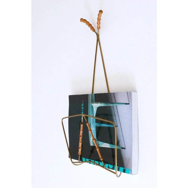 Mid-Century Wall-Mounted Brass & Bamboo Magazine Rack, Germany, 1960s For Sale - Image 18 of 18