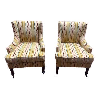 Napoleon III Wingback Armchairs in Multicoloured Striped Velvet, Set of 2 For Sale