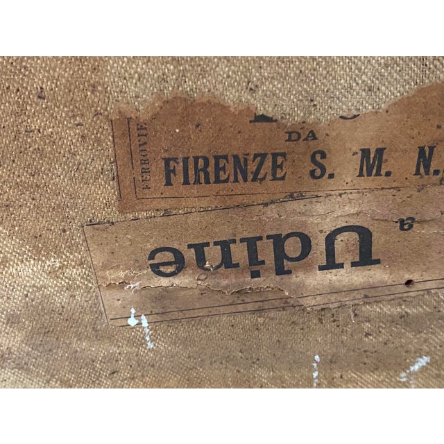 Tan Italian Antique Travel Trunk With Stickers For Sale - Image 8 of 13