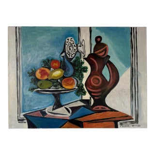 Vintage Pablo Picasso “Compote Dish and Pitcher by Window” 1937 Reproduction Oil on Canvas Painting, Unframed For Sale