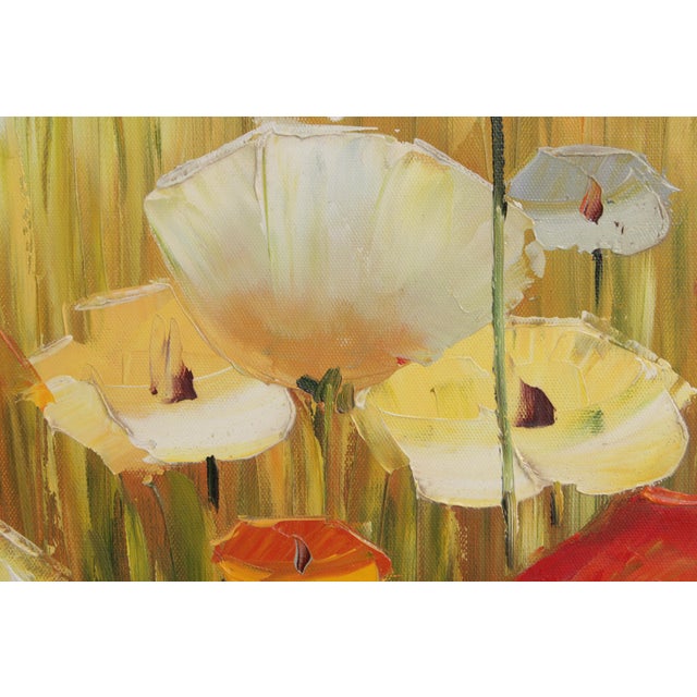1980s Hand Painted Oil Painting on Canvas Bright Poppy Flowers For Sale - Image 5 of 13