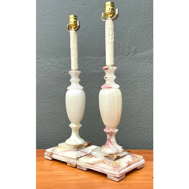 Vintage Carved Onyx Lamps - A Pair For Sale - Image 10 of 12