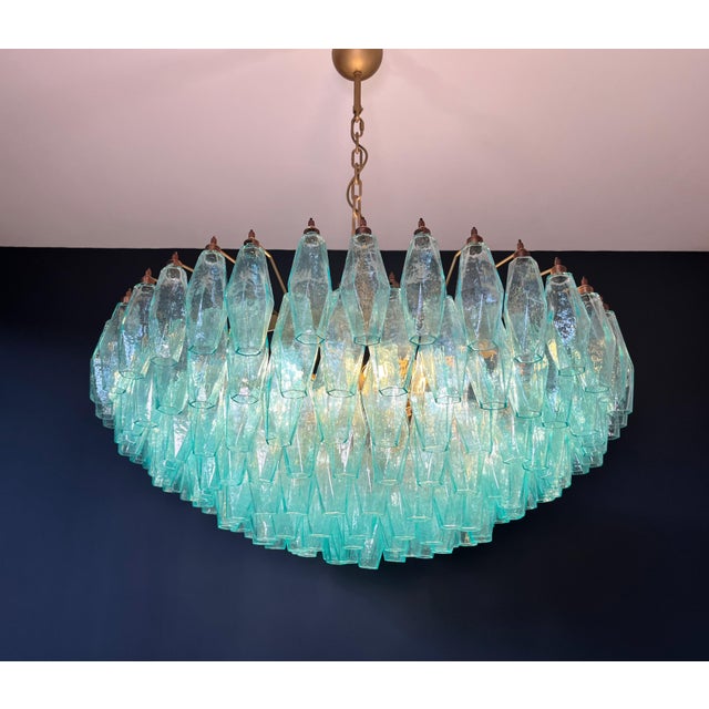 Vintage Murano Glass Chandelier with 185 Turquoise Poliedri, 1990 For Sale - Image 11 of 18