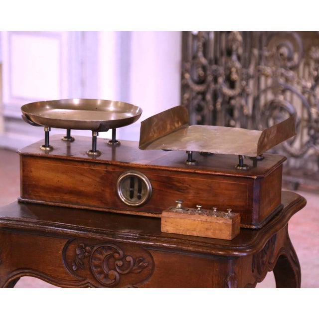19th Century French Napoleon III Walnut and Brass Scale With Set of Weights For Sale In Dallas - Image 6 of 12