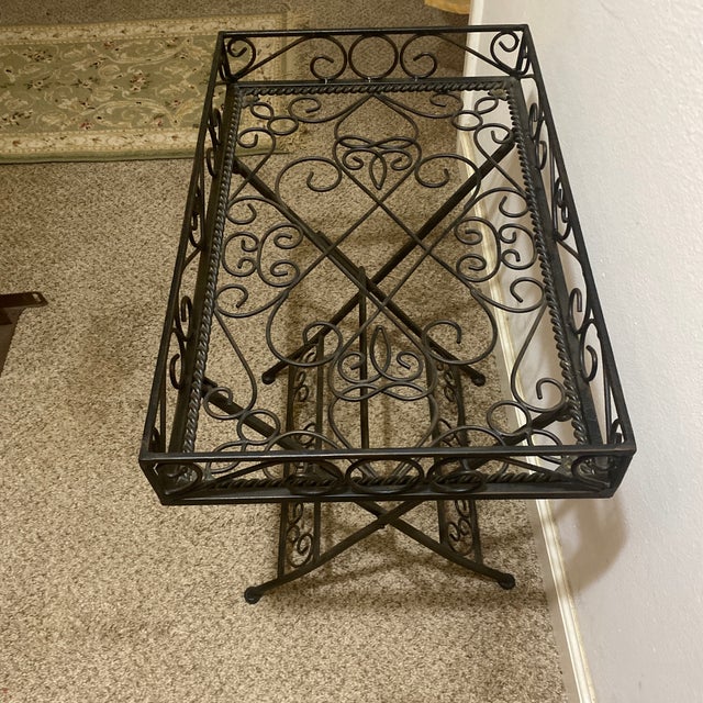 Late 20th Century London House Glass and Iron Folding Side Table, Including Glass Table Top. For Sale - Image 4 of 7