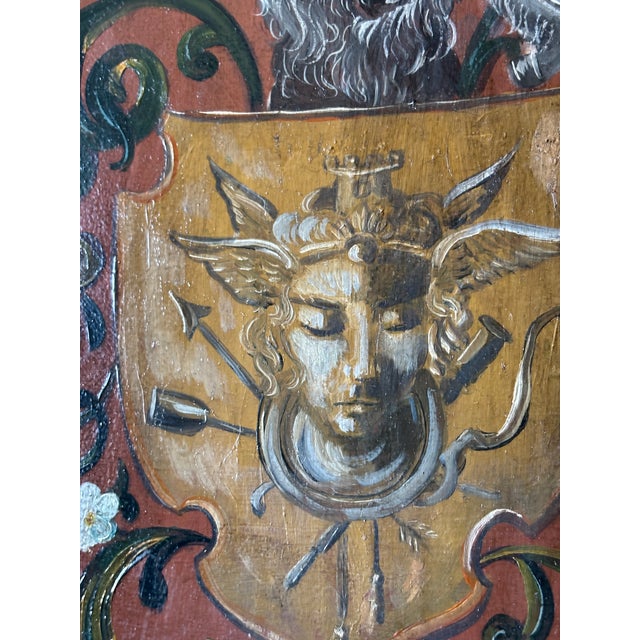 Figurative Hand Painted Oil on Wood Memento Mori Coat of Arms Heraldry Wall Plaque For Sale - Image 3 of 12