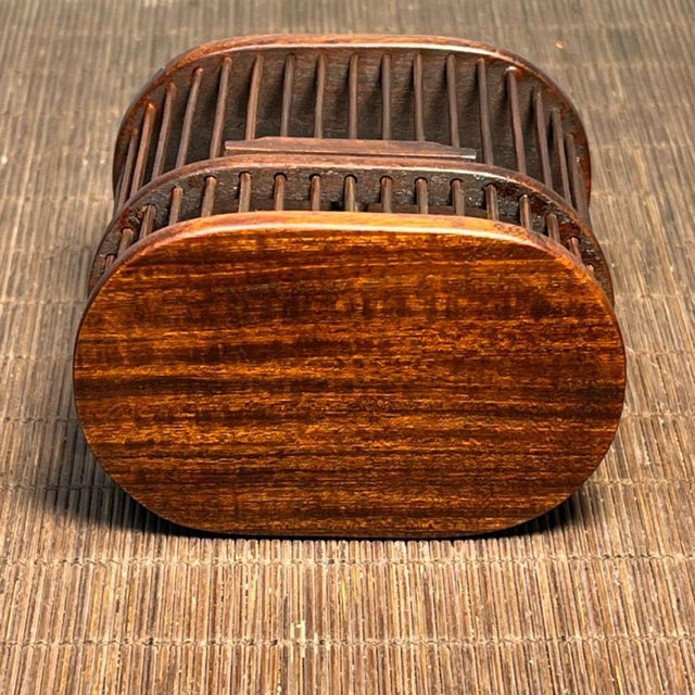 Vintage Rosewood Cricket Cage | Small Oval Hanging Box | Asian Chinoiserie Decor For Sale In Los Angeles - Image 6 of 9