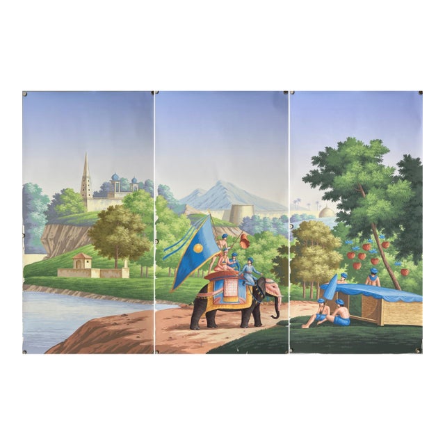 Colonial-Style Exotic South Asian Landscape Mural, 3-Panel Set For Sale