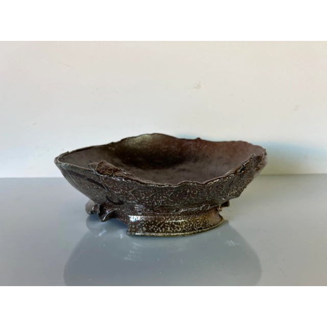 Vintage Brown Glazed Abstract Pottery Bowl For Sale - Image 13 of 13