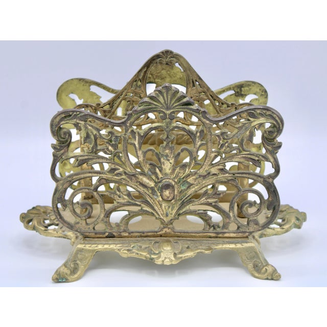 1920s Antique Art Nouveau French Brass Letter Rack / Stationary Holder For Sale - Image 5 of 13