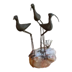 Mid Century Sculpture Birds on Stone by Curtis Jere 1969